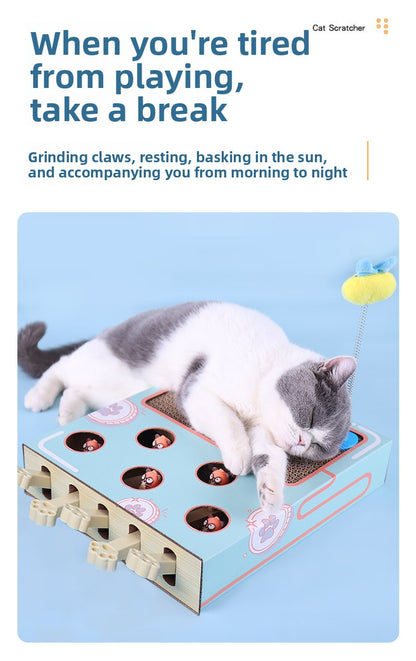 Multi Functional Cat Scratching Board with Teaser Toy Interactive Whack a Mole Game Corrugated Paper for Cats