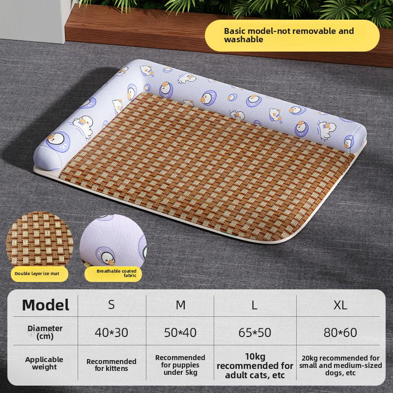 Elevated Cooling Dog Bed Summer Gel Cooling Mat with Neck Protection Removable Washable Cover Thickened Pet Bed for Medium Large Dogs Cats