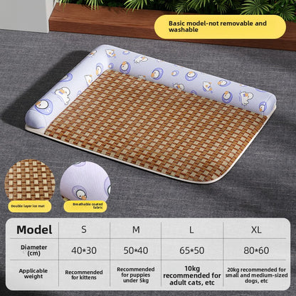 Elevated Cooling Dog Bed Summer Gel Cooling Mat with Neck Protection Removable Washable Cover Thickened Pet Bed for Medium Large Dogs Cats