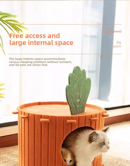 WinterWarm WearProof Felt Cat House Enclosed Bed with Scratching Board