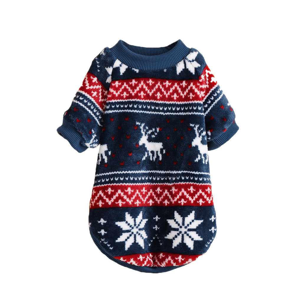 Autumn Winter Warm Simple Christmas Printed Pet Clothes for Cats Dogs