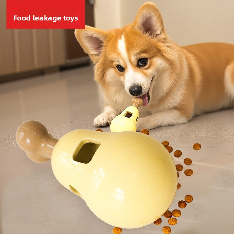 Automatic Treat Dispensing Ball for Dogs Interactive Puzzle Chew Toy Chicken Leg Shape Long Lasting Chewer Toy for Teeth Grinding and Boredom