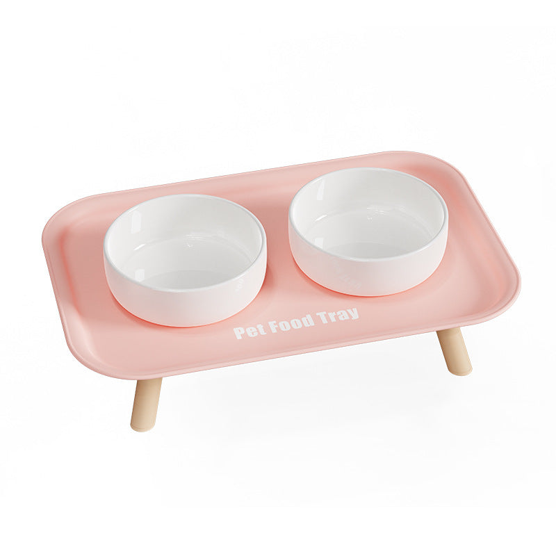 Premium Ceramic Double Pet Bowl Set with Cervical Support Raised Feeder Anti Splash and Tip Proof Design for Cat and Dog Dinner Plates
