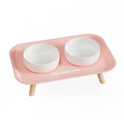 Premium Ceramic Double Pet Bowl Set with Cervical Support Raised Feeder Anti Splash and Tip Proof Design for Cat and Dog Dinner Plates