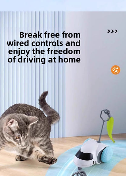 Electric Pet Running Car Feather Teaser Cat Toy for Independent Play