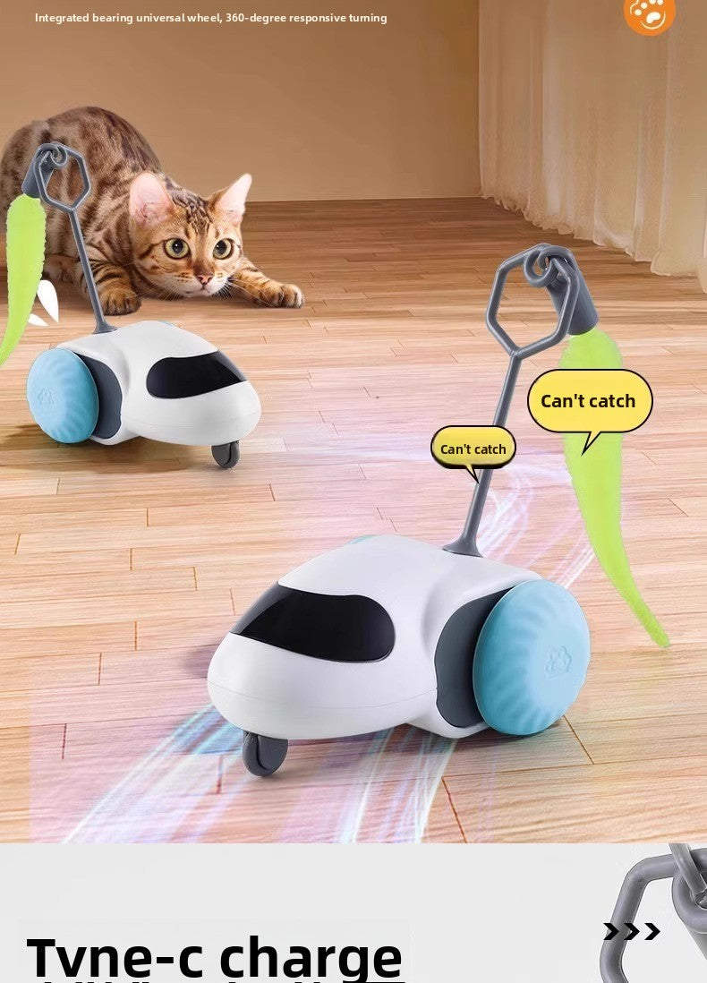 Electric Pet Running Car Feather Teaser Cat Toy for Independent Play