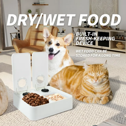 Intelligent 48h Timing Pet Feeder 300ml Double Bowl with Ice Pack for Cats Dogs