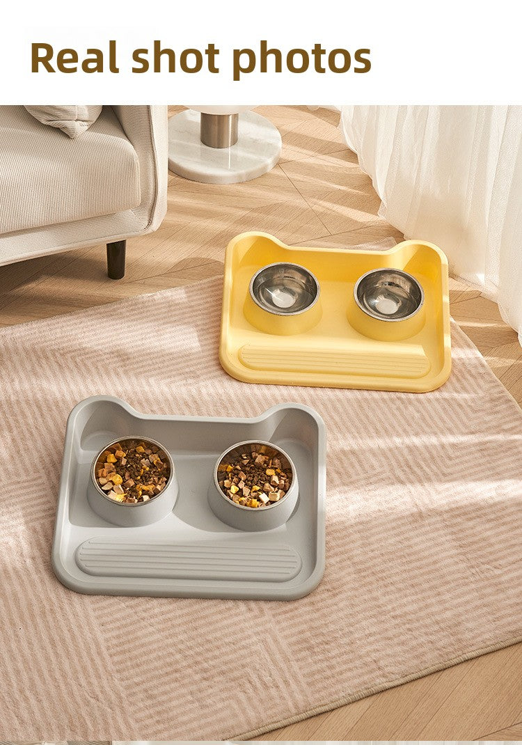 Stainless Steel New Cat Dog Double Bowl Large Diameter Leak Proof Pet Feeder
