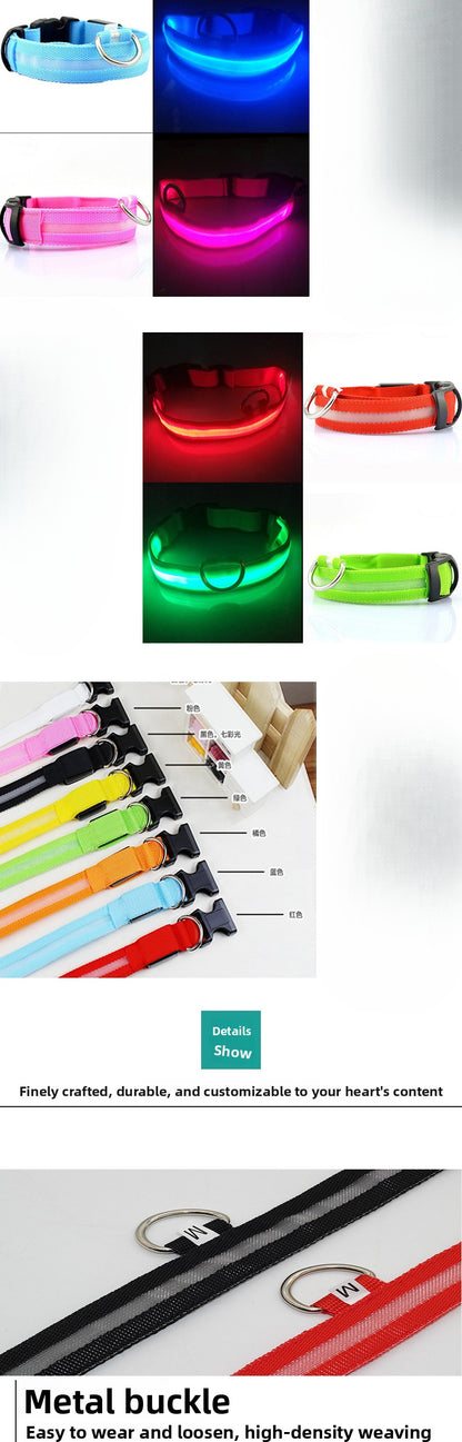 LED Dog Collar Glowing Light Up Pet Collar with Mesh Belt Adjustable Reflective Safety Collar for Large Medium Small Dogs