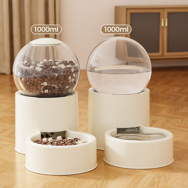 Automatic Cat Dog Water Dispenser with Food Feeder and Grain Storage Bucket