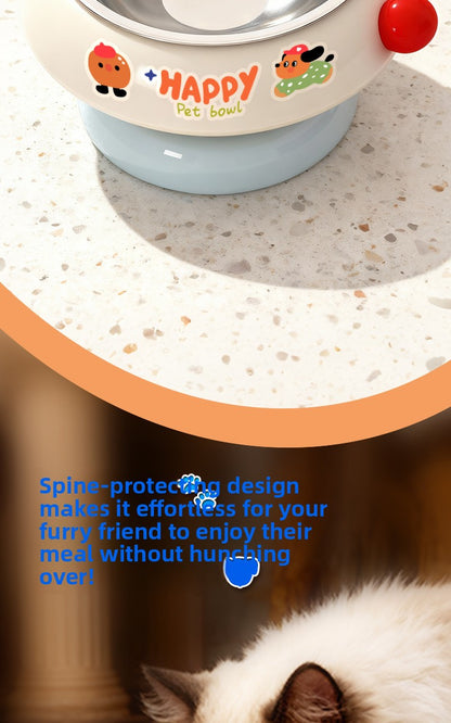 Pet Stainless Steel Cat Bowl Non-Slip Dopamine Color High-Leg Design Anti-Black Chin Cat Food Bowl Neck Protection