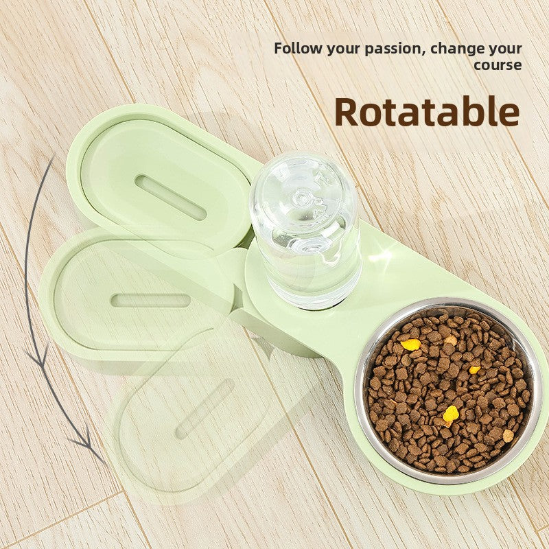 Automatic Pet Water Dispenser with Stainless Steel Double Bowl Rotatable Foldable Dog Cat Feeder for Food and Water Corner Feeding Solution