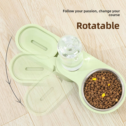 Automatic Pet Water Dispenser with Stainless Steel Double Bowl Rotatable Foldable Dog Cat Feeder for Food and Water Corner Feeding Solution