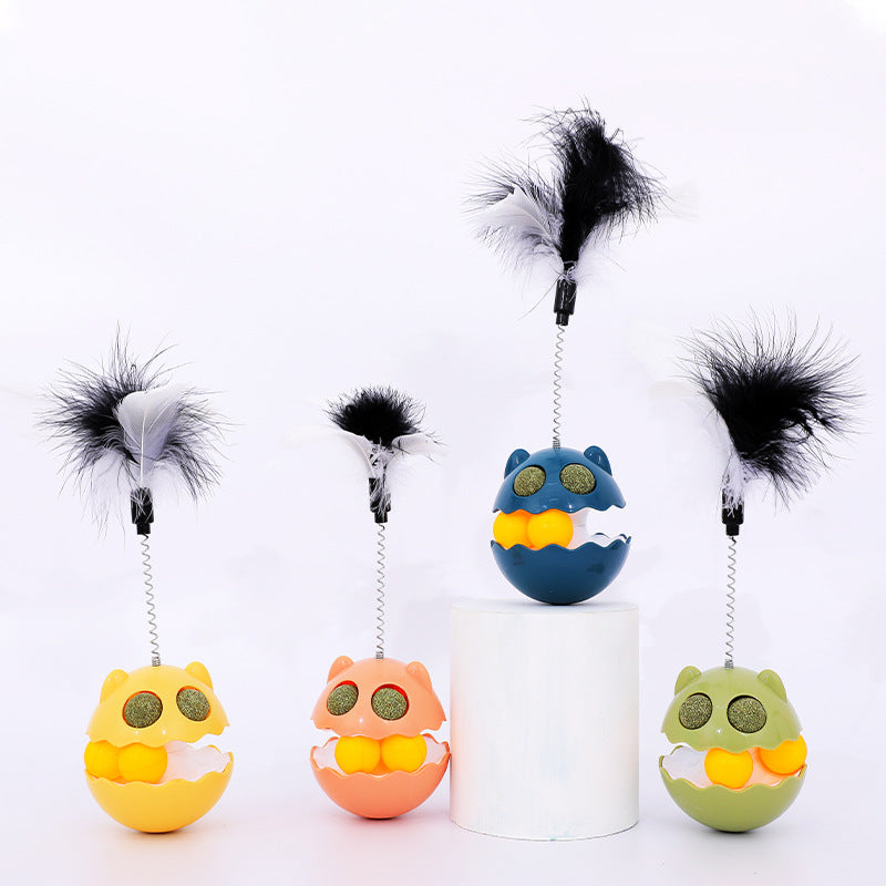 Cat Toy Tumbler with Feather Teaser Automatic Kitten Fun Gadget