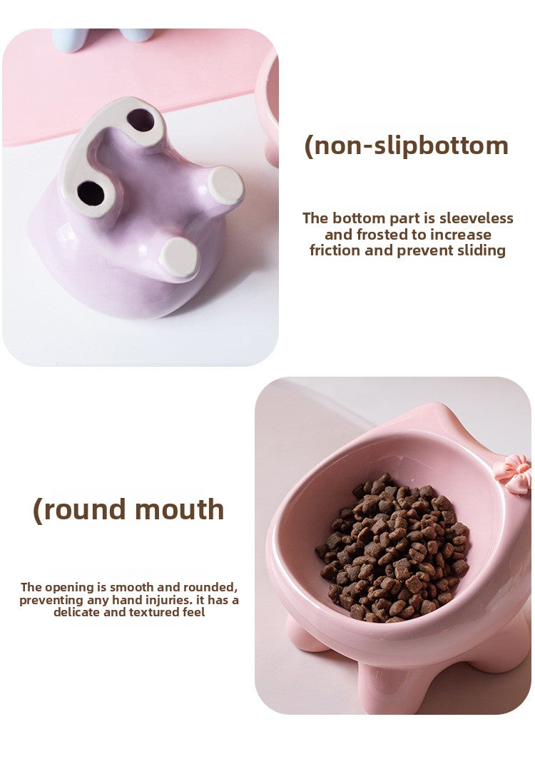 Cute Cat Bowl Ceramic Elevated Cat Food and Water Bowl Set with Non Slip Base Slow Feeder Design for Cats and Small Dogs Pet Supplies