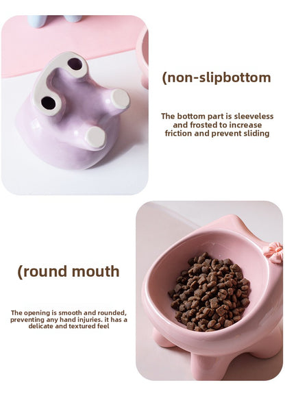 Cute Cat Bowl Ceramic Elevated Cat Food and Water Bowl Set with Non Slip Base Slow Feeder Design for Cats and Small Dogs Pet Supplies