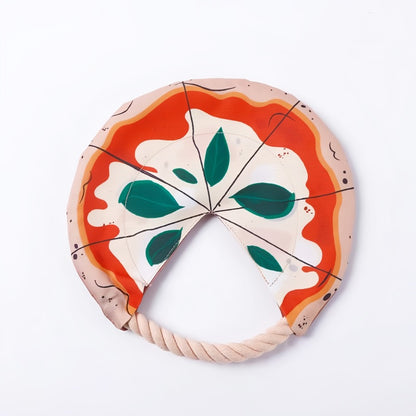 Interactive Dog Frisbee Toy Bite Resistant Cotton Rope Flying Disc for Outdoor Fetch Training and Teeth Cleaning Pizza Shaped Pet Toy