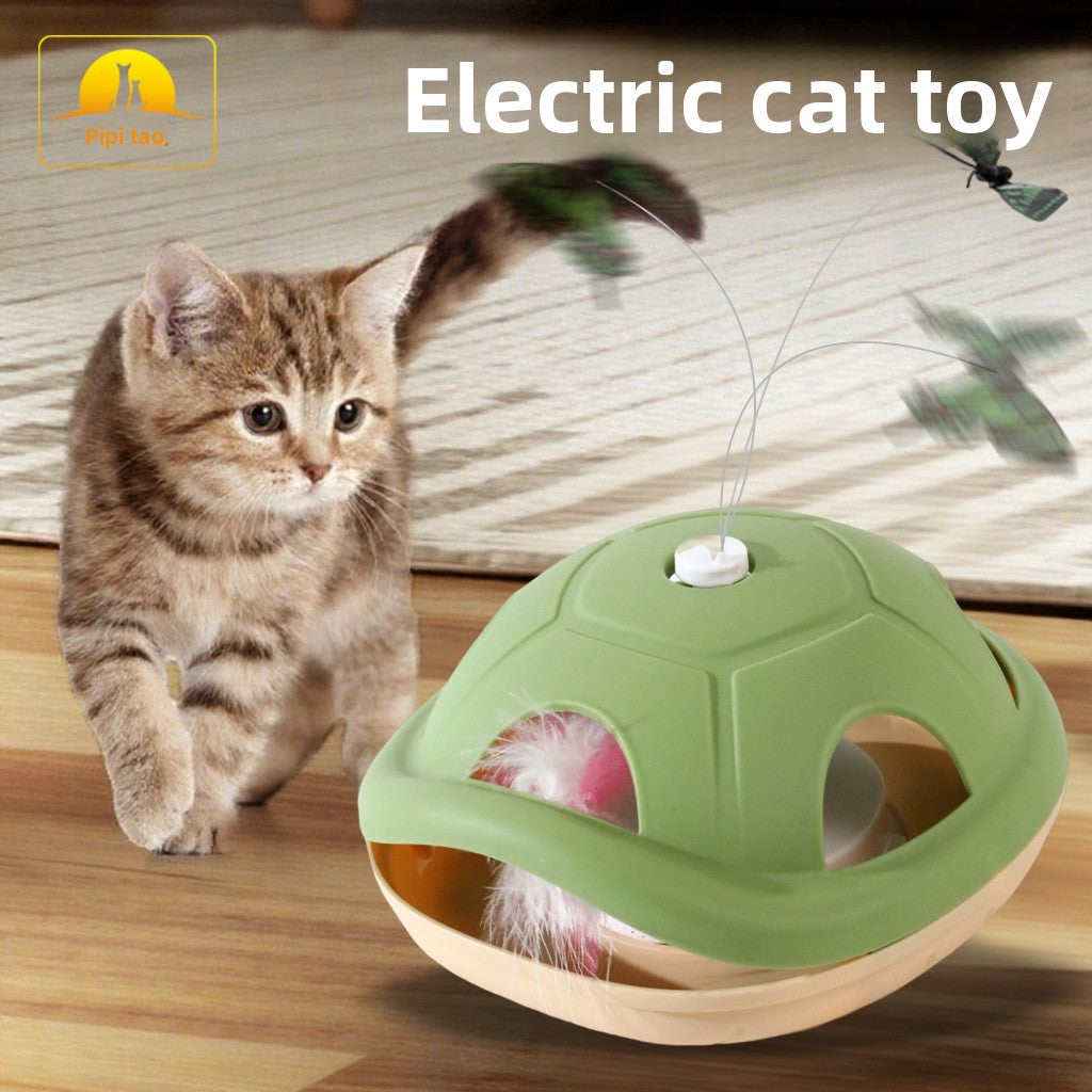 Energy-Consuming Cat Toy Meow Heart Treasure Box with Electric Rotating Turtle