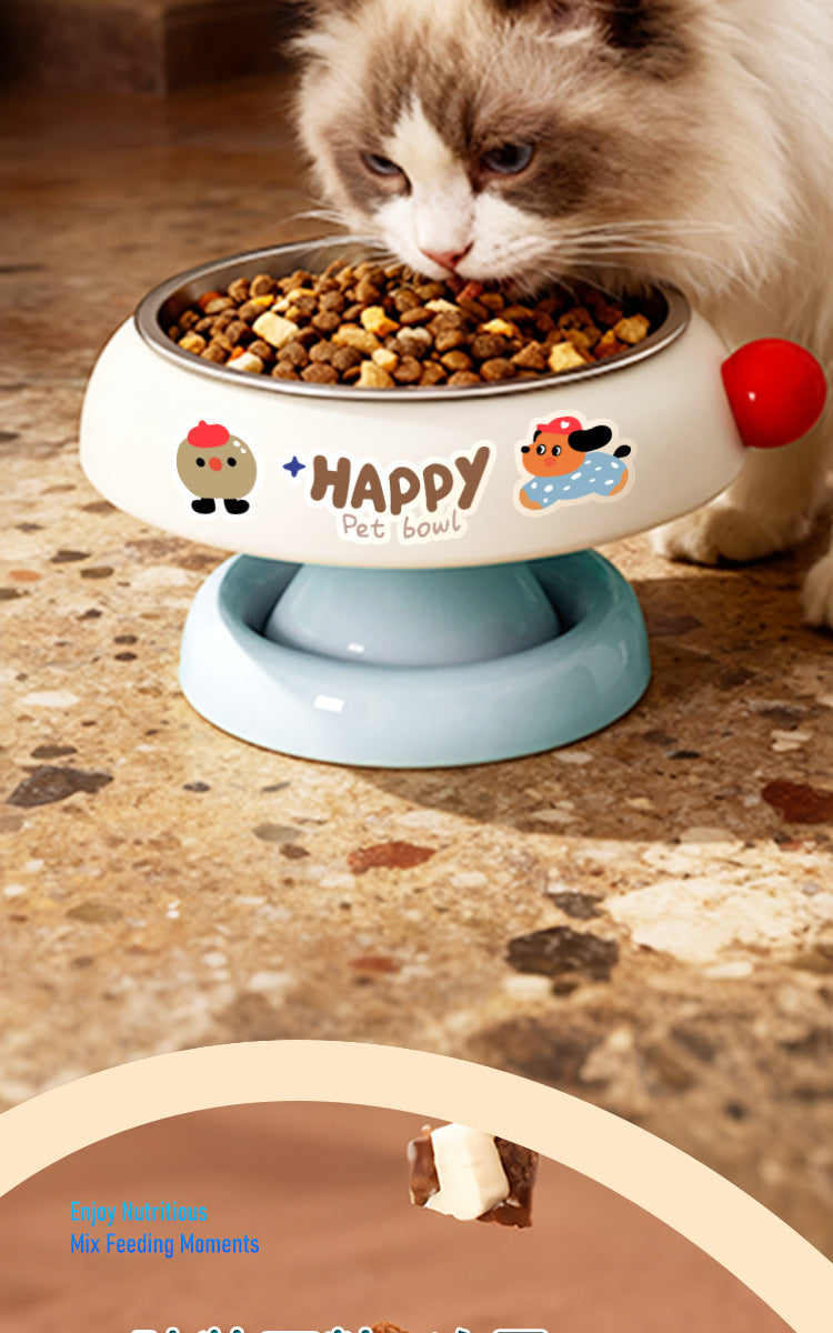 Pet Stainless Steel Cat Bowl Non-Slip Dopamine Color High-Leg Design Anti-Black Chin Cat Food Bowl Neck Protection