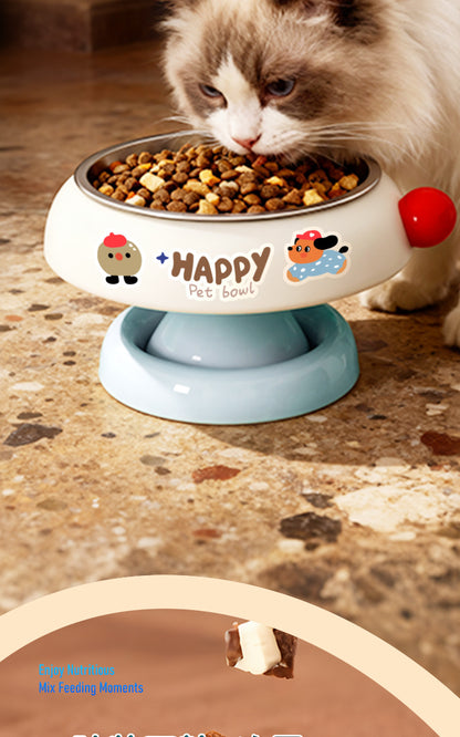 Pet Stainless Steel Cat Bowl Non-Slip Dopamine Color High-Leg Design Anti-Black Chin Cat Food Bowl Neck Protection