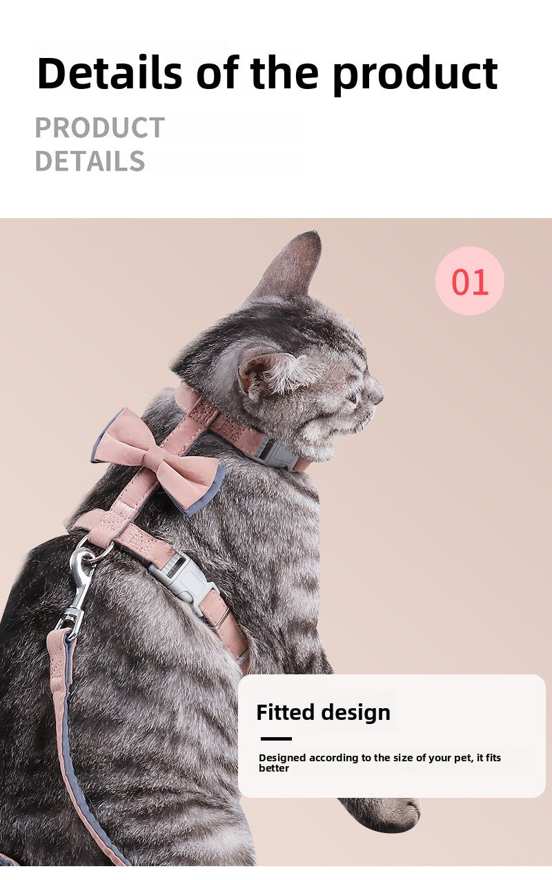 Soft Cotton I-Shaped Cat Leash with Butterfly Knot Anti-Escape