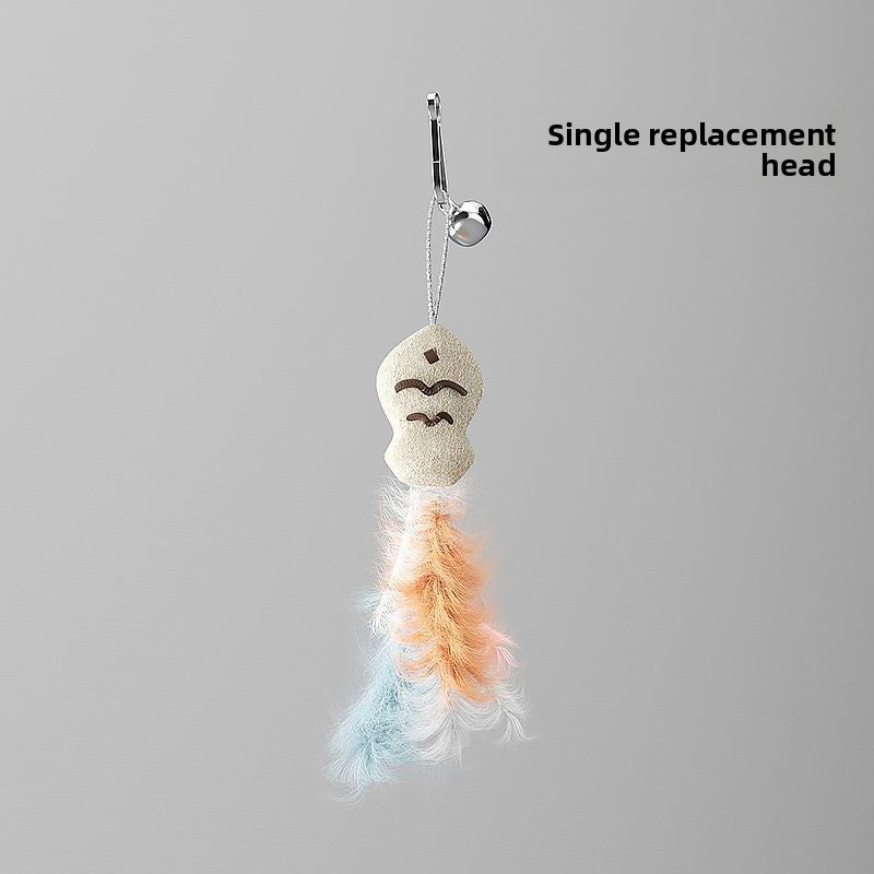 360 Deg Rotating Totoro Cat Teaser Wand Steel Wire Fish Head Bell Boredom Relief Toy