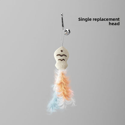 360 Deg Rotating Totoro Cat Teaser Wand Steel Wire Fish Head Bell Boredom Relief Toy