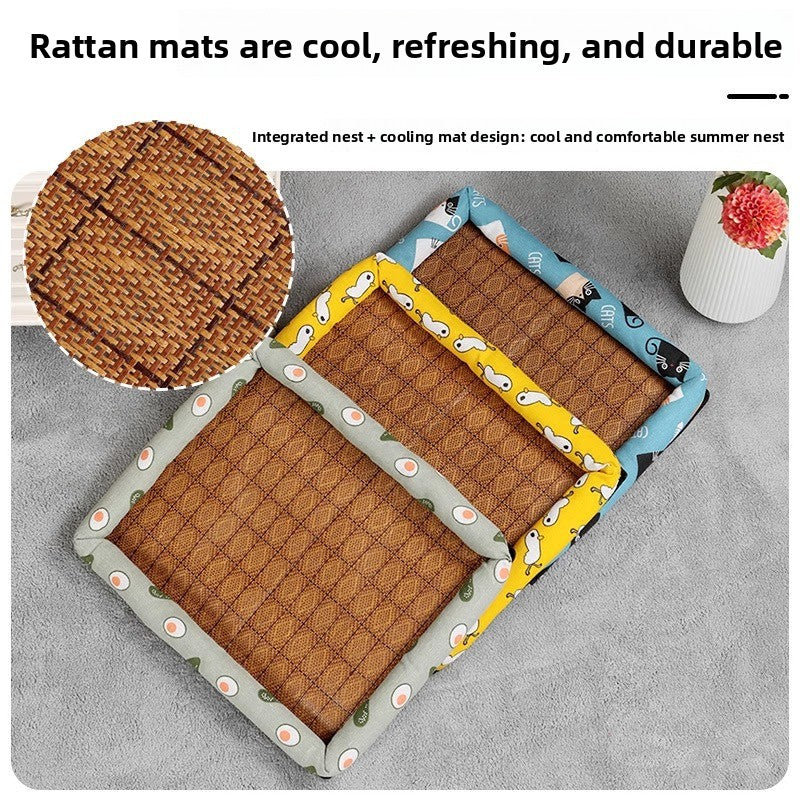 Pet Supplies Summer Cooling Mat Nest Rattan Woven Ice Bed for Cats Sleep
