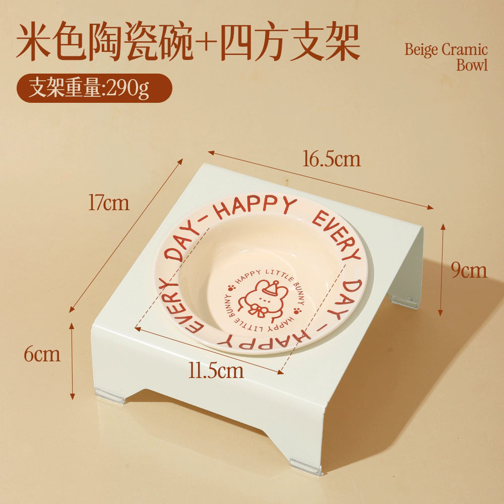 Ceramic Elevated Cat and Dog Food Bowl with Anti-Spill Design