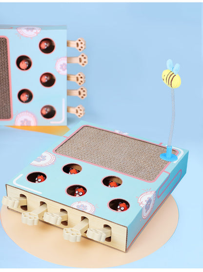 Multi Functional Cat Scratching Board with Teaser Toy Interactive Whack a Mole Game Corrugated Paper for Cats