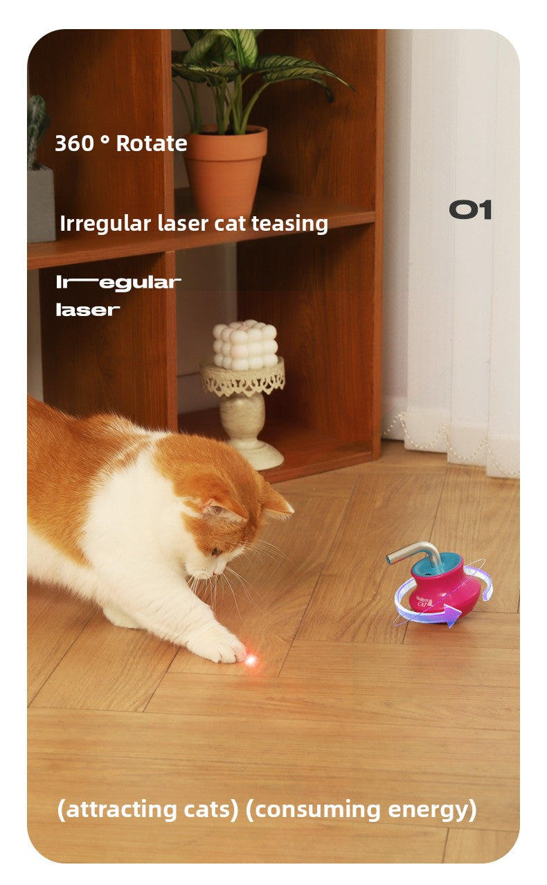 Interactive Cat Toys Laser Pointer Automatic Rotating Wand with Feather Teaser for Kittens Indoor Entertainment Exercise and Energy Consumption