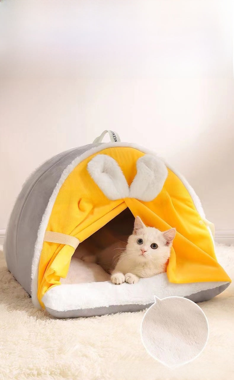 Household Cat House Dog House Kitten Bed Winter Warm Tent House Semi-Enclosed All-Season Universal