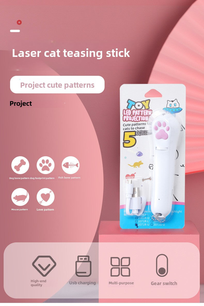 Cross-Border Pet Toy Laser Cat Teaser Creative Cat's Paw Six-in-One Projection Charging Funny Cat Pen