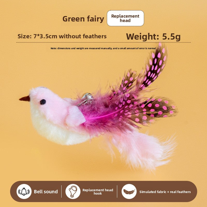 Realistic Bird Feather Bell Replacement Head for Cat Teaser Wand Pet Toy