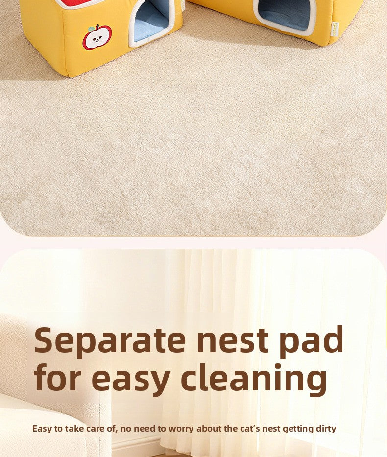 Cat House All-Season Universal Removable Washable Pet House Cat House Fully Enclosed Autumn Winter Warm Plush Dog House