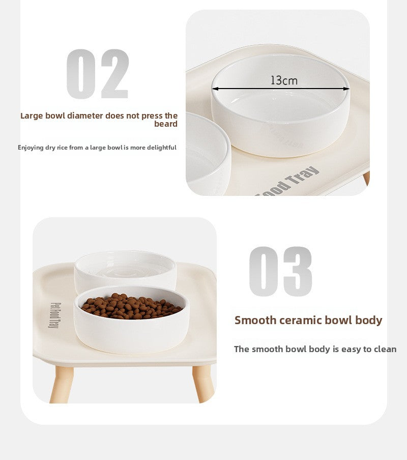 Premium Ceramic Double Pet Bowl Set with Cervical Support Raised Feeder Anti Splash and Tip Proof Design for Cat and Dog Dinner Plates