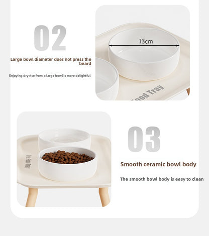 Premium Ceramic Double Pet Bowl Set with Cervical Support Raised Feeder Anti Splash and Tip Proof Design for Cat and Dog Dinner Plates