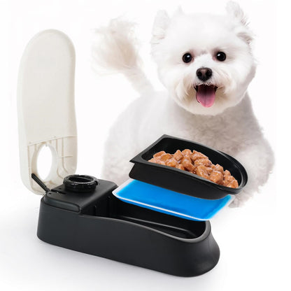 Pet Auto Food Feeder Rotating Button Timed Dispenser for Wet Dry with Ice