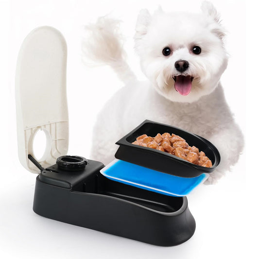Pet Auto Food Feeder Rotating Button Timed Dispenser for Wet Dry with Ice