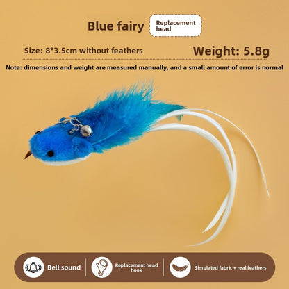 Realistic Bird Feather Bell Replacement Head for Cat Teaser Wand Pet Toy