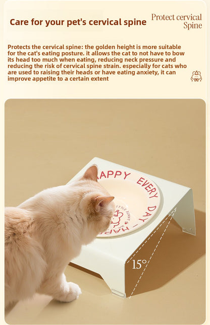 Ceramic Elevated Cat and Dog Food Bowl with Anti-Spill Design