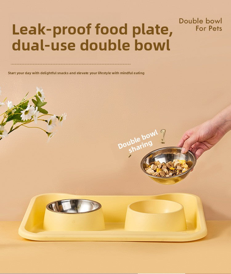 Stainless Steel New Cat Dog Double Bowl Large Diameter Leak Proof Pet Feeder