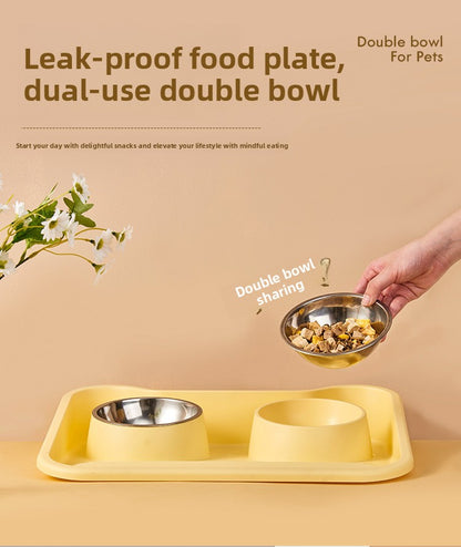 Stainless Steel New Cat Dog Double Bowl Large Diameter Leak Proof Pet Feeder