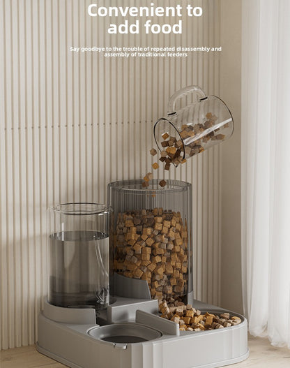 Cat Water Fountain Combined with Automatic Pet Feeder and Flowing Drinking Water Bowl