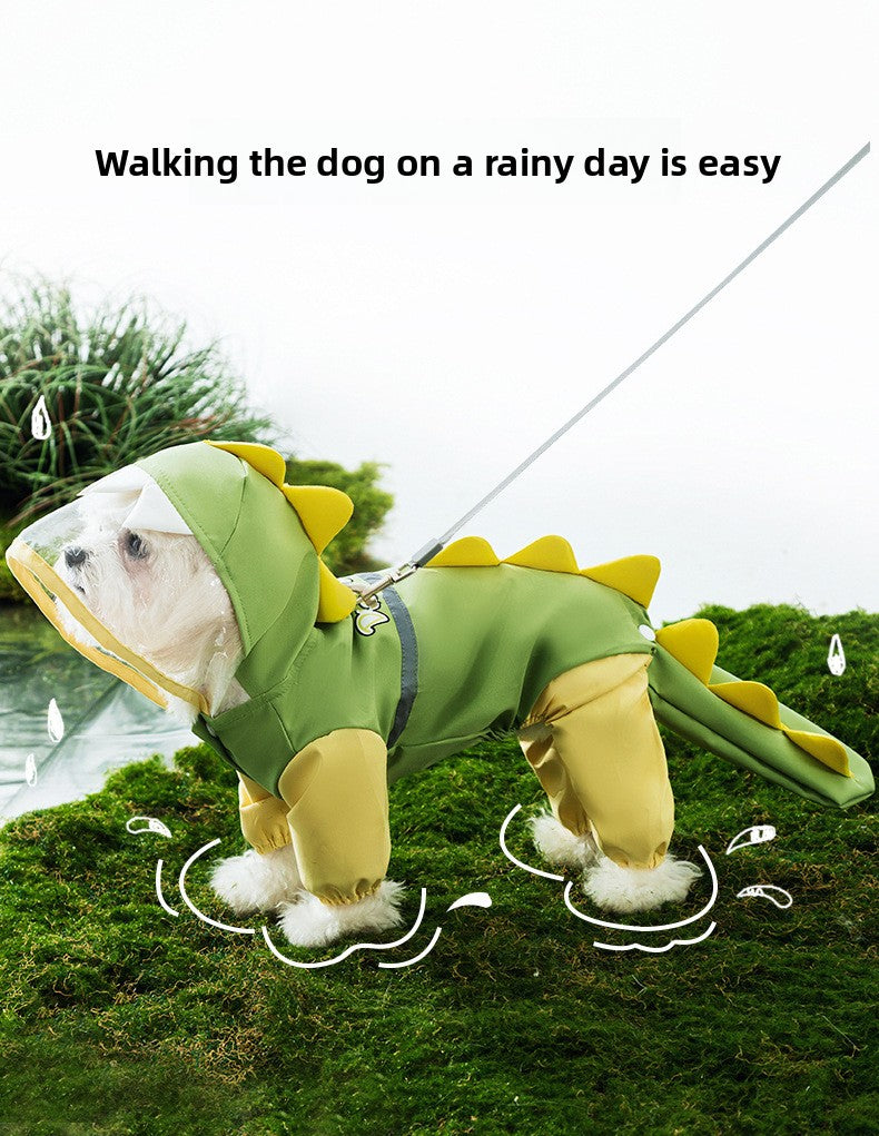 3D Dinosaur Tail Dog Raincoat Waterproof Reflective Pet Rain Poncho for Medium Large Breeds Like Golden Retriever Hooded Rain Gear
