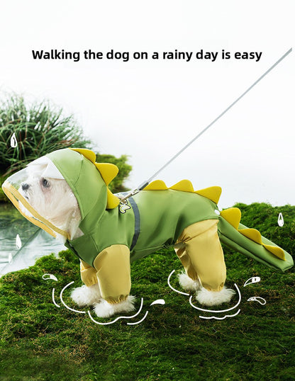 3D Dinosaur Tail Dog Raincoat Waterproof Reflective Pet Rain Poncho for Medium Large Breeds Like Golden Retriever Hooded Rain Gear