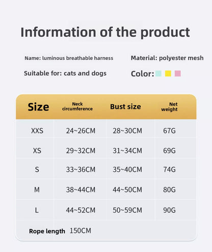 Cat Leash Cat Harness Cat Chest Harness Cat Walking Leash Vest Style Pet Chest Harness P-String Reflective Cute Cat