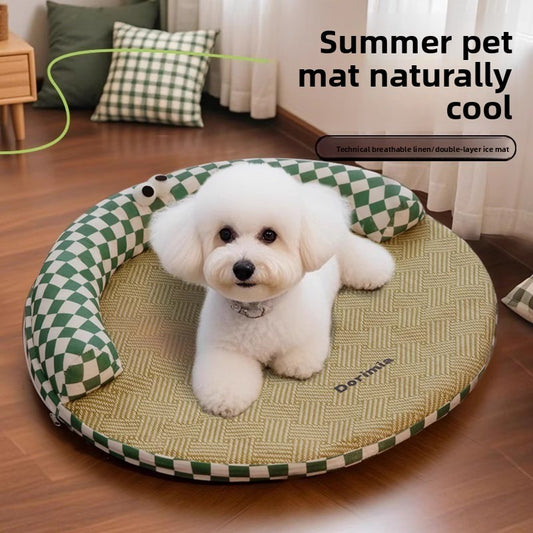 Pet Cooling Mat Enclosed Rattan Nest Bed for Spring Summer Small Medium Cats Dogs