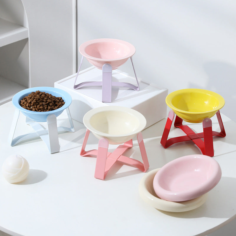 Premium Ceramic Cat Food Bowl Flying Saucer Shape Ergonomic Neck Support Dish for Healthy Eating Anti Choke and Digestive Aid Pet Supplies