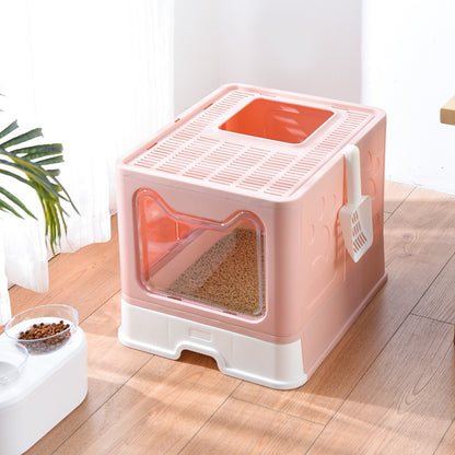 Large Foldable Pet Litter Box with Drawer Top Entry